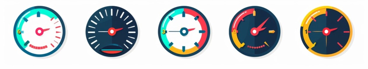 Abstract Innovative AI-Generated Illustration of a Speedometer and Performance Measurement Icons, Colorful Tachometer Icons for Web Design, Isolated on White Background, 4K High-Resolution Wallpaper