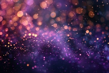 Twinkling purple stars on a gold bokeh background, Dotted with small, twinkling purple stars