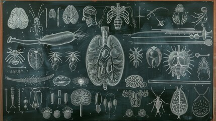 Chalkboard Illustration of Various Animal Anatomy.