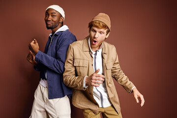 Multicultural men with stylish fashion standing side by side.