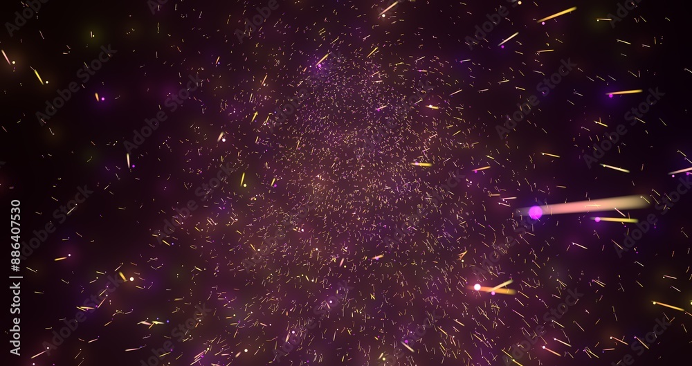Poster neon streams move along curved trajectory on black