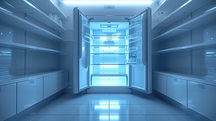 Minimalist View Inside an Empty Refrigerator