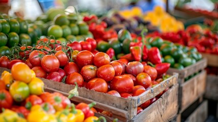Assorted Fresh Tomatoes at Market Stall