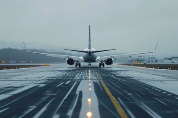 Fototapeta na wymiar Jetliner on Runway, Ready for Departure