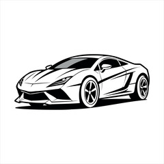 Sleek Sports Car Illustration in Black and White