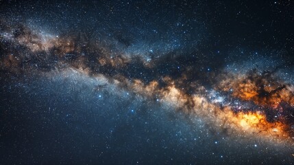 An expansive night sky panorama featuring the Milky Way galaxy in vivid detail, surrounded by...