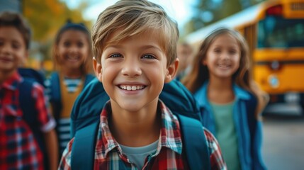 Fototapeta premium Group of Kids Arriving at School on First Day