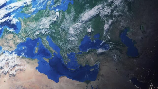 Zooming in on Plovdiv, Bulgaria frome space. Realistic 3D Animation.