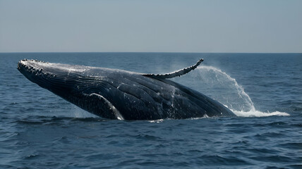 Fototapeta premium The blue whale on the surface of Sea, biggest sea animal
