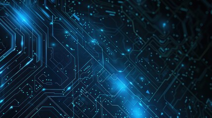 Futuristic digital circuit board with glowing blue lines