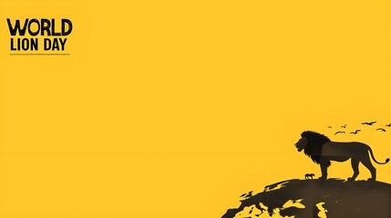 World lion day poster with text world lion day with yellow background, flat illustration