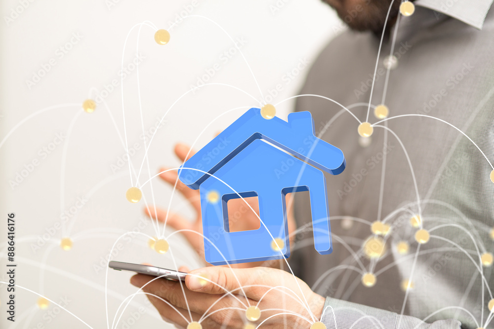 Poster home choice Big data and artificial intelligence concept. Machine learning and cyber mind domination