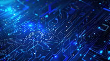 Obraz premium Technology circuit board with glowing blue elements