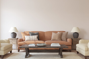 Beautiful living-room interior. 3d render.