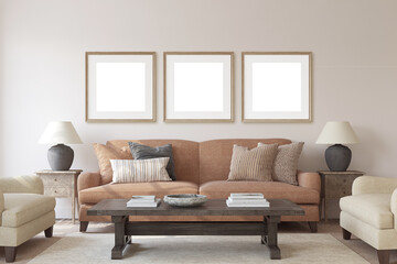 Beautiful living-room interior. 3d render.