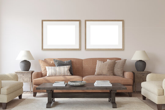 Beautiful living-room interior. 3d render.