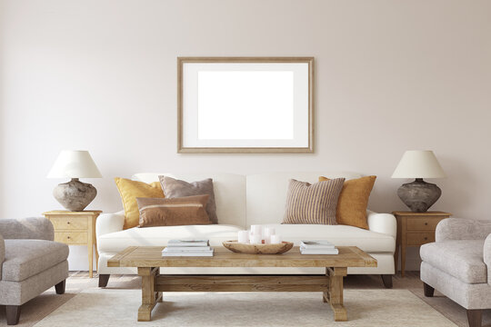 Beautiful living-room interior. 3d render.