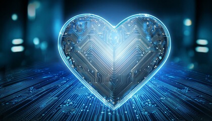 デジタルテクノロジーによる抽象的なハートのシンボル: 未来的な愛とテクノロジーの融合