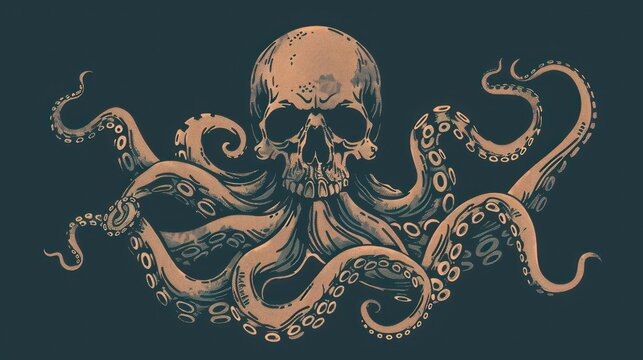 illustration octopus with human skull head