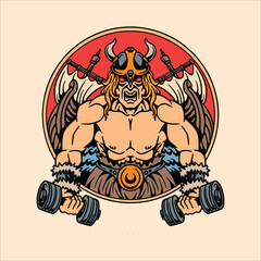 viking gym illustration vector design