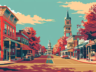 Obraz premium Risograph riso print travel poster, card, wallpaper or banner illustration, modern, isolated, clear, simple of Murfreesboro, Tennessee, USA. Artistic, screen printing, stencil