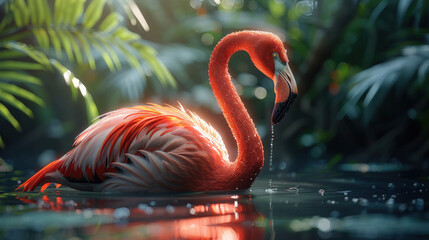 Fototapeta premium red flamingo in the water
