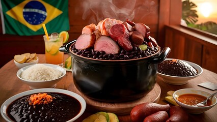 Feijoada typical Brazilian food. Traditional Brazilian food made with black beans