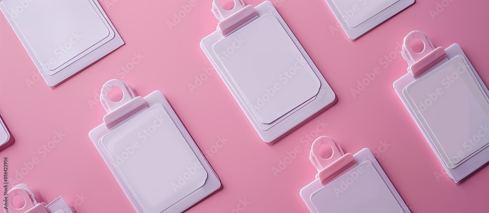 Poster A collection of clean identification cards against a soft pink background with space for text or graphics. with copy space image. Place for adding text or design