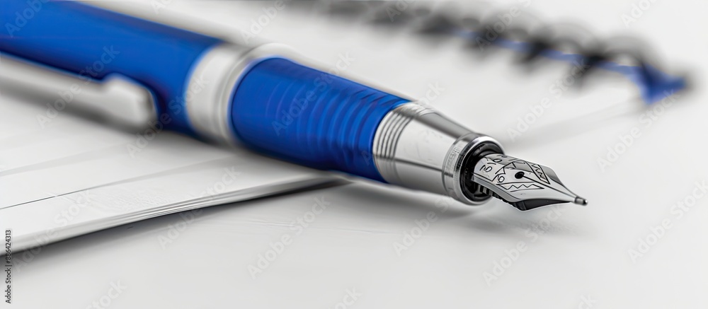 Aufkleber A blue pen is displayed on a notepad with inspiring messages against a white backdrop allowing space for additional content in the image