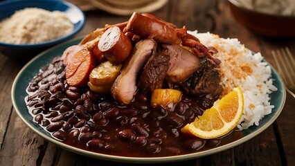 Feijoada typical Brazilian food. Traditional Brazilian food made with black beans