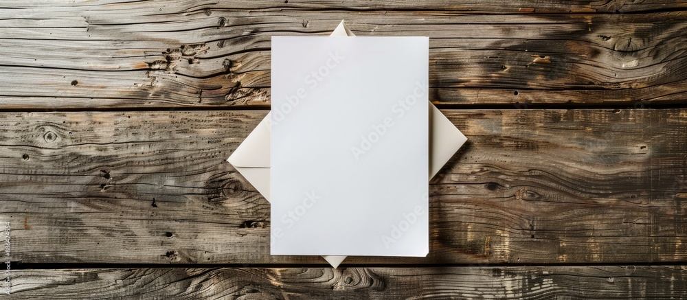 Poster copy space image of white paper against a rustic wooden backdrop