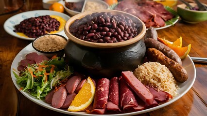 Feijoada typical Brazilian food. Traditional Brazilian food made with black beans