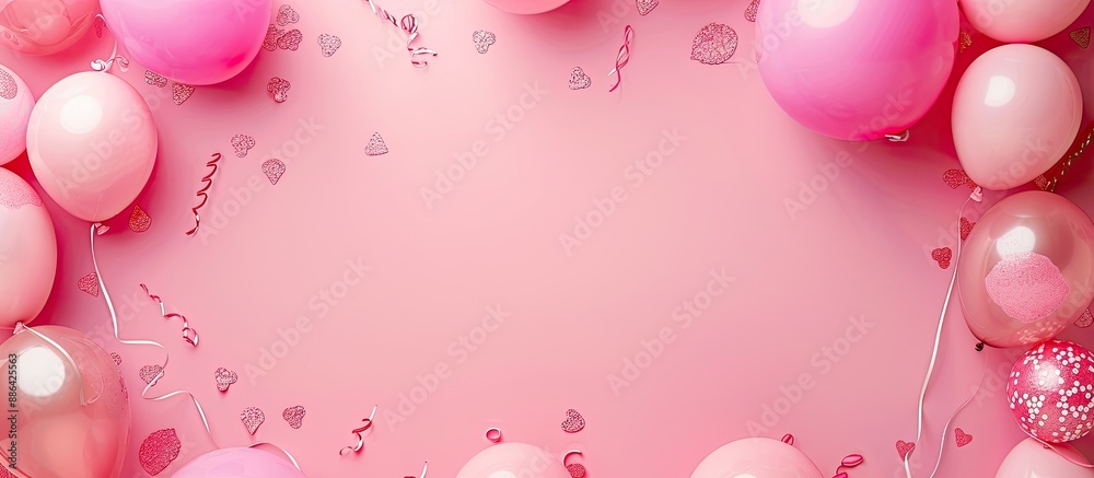 Poster party themed frame with balloons on a pink backdrop ideal for a copy space image