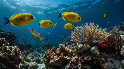 Naklejka premium Colorful marine life painting with fish and waves