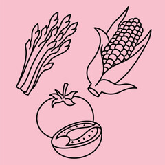 Cartoon Vegetable Vector Design. Vegetables food cute art outline