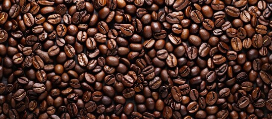 Fototapeta premium Heart frames outline a backdrop of coffee beans with a copy space image