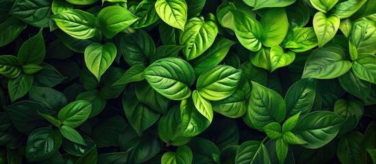 Background with lush thick green leaves providing copy space image
