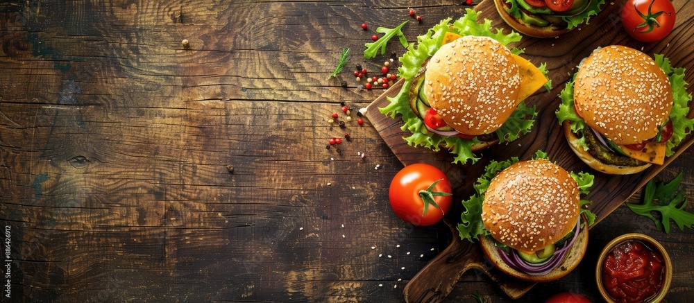 Aufkleber A vegan zucchini burger and its components presented on a textured wooden surface with space for additional imagery