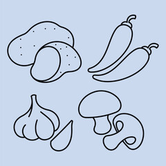 Cartoon Vegetable Vector Design. Vegetables food cute art outline