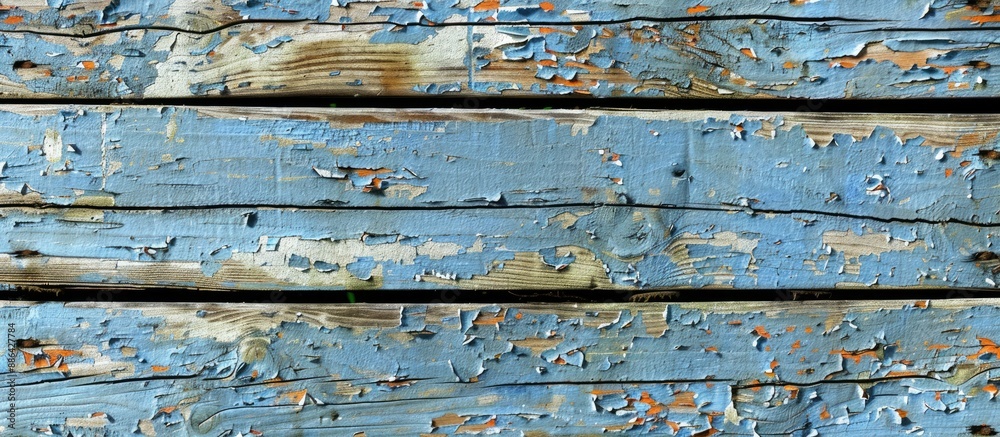 Poster weathered wooden planks with flaking paint texture in a copy space image