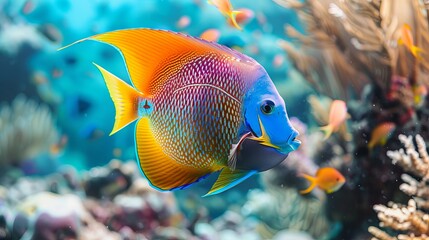 The vibrant colors of a Queen Angelfish (Holacanthus ciliaris) on a reef near the Dutch Caribbean island of Sint Maarten