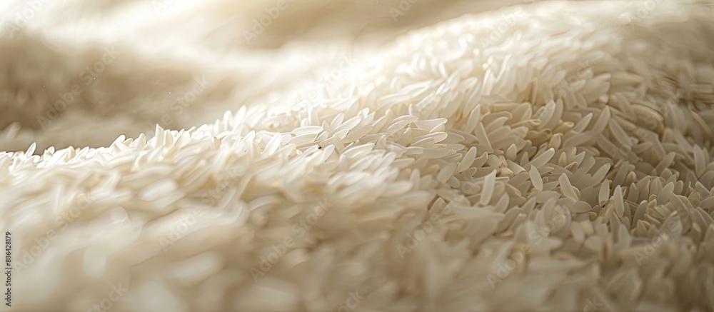 Aufkleber close up of a mound of organic white long rice creating a natural food background with a detailed te
