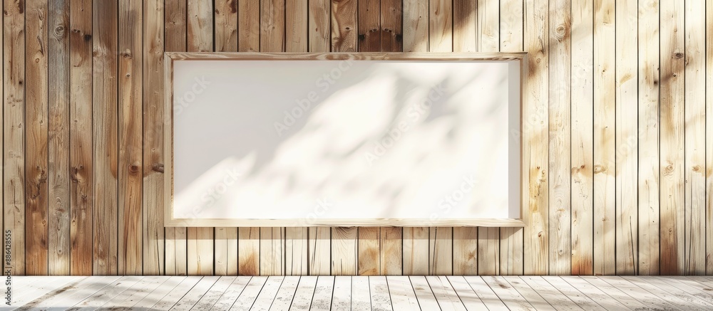 Poster wooden wall background with white frame suitable for copy space image