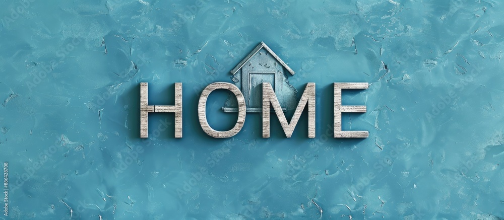 Aufkleber text home displayed prominently on a blue backdrop with a spacious area for additional content such 