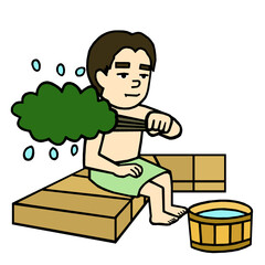 サウナに入る人　イラスト