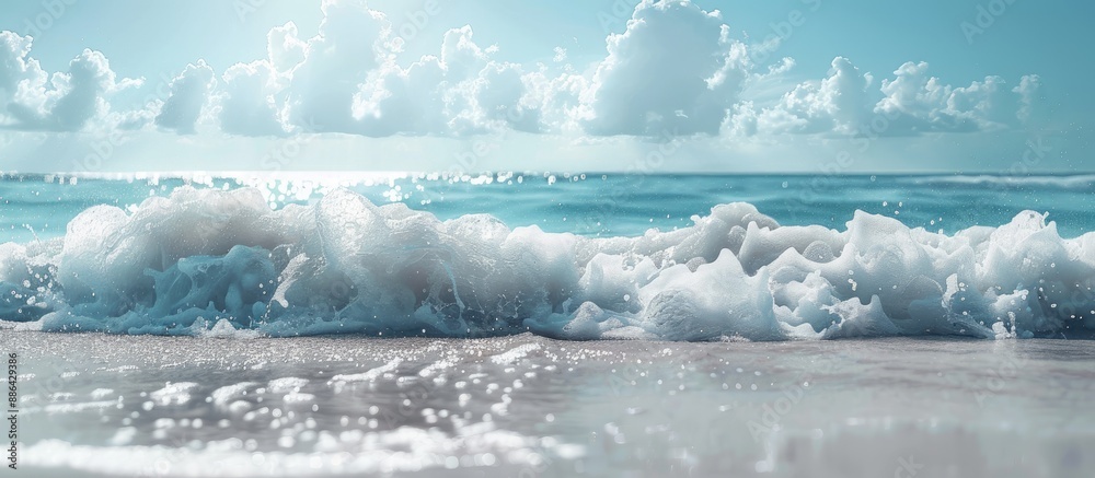 Poster beach wave with a clear sky in the background provides pristine copy space image