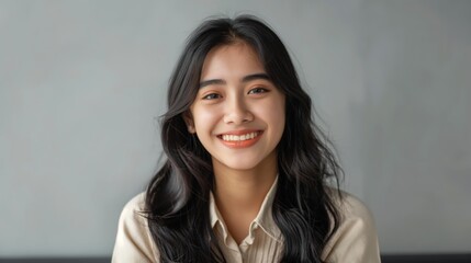 Obraz premium Indonesian Young Woman Smiling, Perfect for Marketing, Design, Print, Card, Poster, Diversity and Multicultural Projects