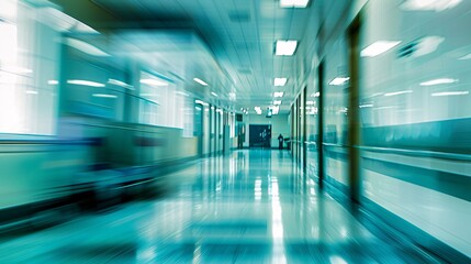 Interior of a modern hospital corridor with motion blur effect. 