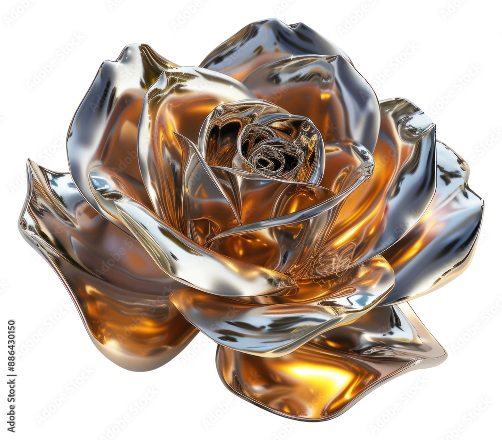 Wall mural PNG 3d render of rose jewelry brooch metal.