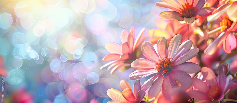 Aufkleber floral background with a blurred spring flower backdrop creating a springtime concept with copy spac